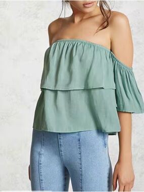 Teal Off-Shoulder Ruffle Top